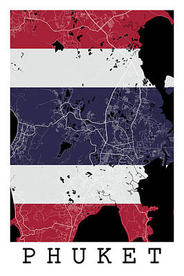 Target Threshold Coastal - Phuket Street Map - Phuket Thailand Road Map Art on Thai Flag by Jurq Studio