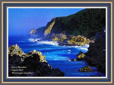 Sean - Picturesque Coastline H A With Decorative Ornate Printed Frame. by Gert J Rheeders