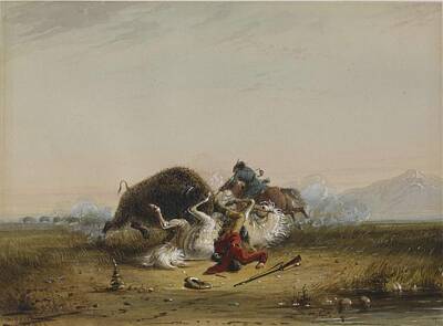 The Art Of Fishing - Pierre and the Buffalo by Alfred Jacob Miller, 1858-1860 by Alfred Jacob Miller