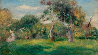 Palm Trees Rights Managed Images - PIERRE-AUGUSTE RENOIR Limoges 1841-1919 Cagnes-sur-Mer Meadow, trees and women. Circa 1899. Royalty-Free Image by Pierre-auguste Renoir