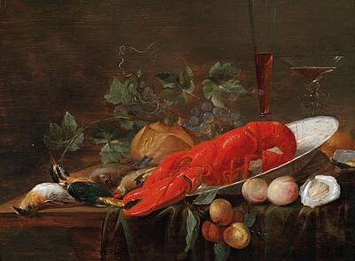Keith Richards Royalty Free Images - Pieter van Overschee active c. 1661 in Leiden A still life with lobster, Royalty-Free Image by Pieter van Overschee