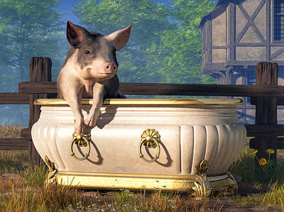 Mammals Digital Art - Pig in a Bathtub by Daniel Eskridge