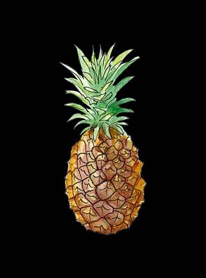 Food And Beverage Paintings - Pineapple on black by Masha Batkova