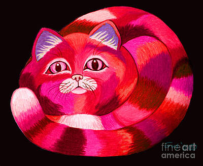 Mammals Drawings - Pink Cat by Nick Gustafson