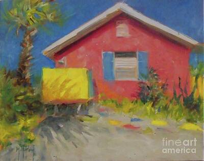 Fairy Watercolors - Pink House shore old seashore beach by Mary Hubley