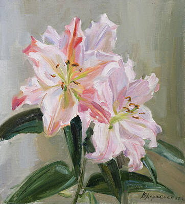 Lilies Royalty-Free and Rights-Managed Images - Pink lilies by Victoria Kharchenko
