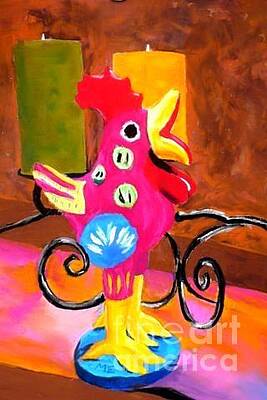 Global Design Abstract And Impressionist Watercolor - Pink Rooster by Melinda Etzold