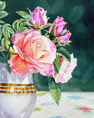 Breweries - Pink Roses Summer Bouquet  by Irina Sztukowski