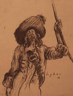Drawings Royalty Free Images - Pirate on a Rope Royalty-Free Image by Les Lyden