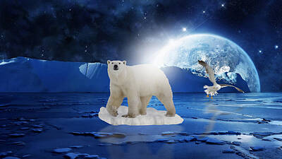 Surrealism Mixed Media Rights Managed Images - Polar Bear On Ice Royalty-Free Image by Marvin Blaine