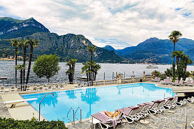 Sultry Flowers - Poolside View of Lake Como by George Oze