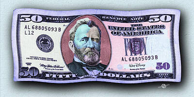 Surrealism Photos - Pop 50 Dollar Bill In The Wind Purple Blue by Tony Rubino