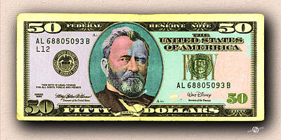 American West - Crisp New 50 Dollar Bill Gold Green Pop Art  by Tony Rubino