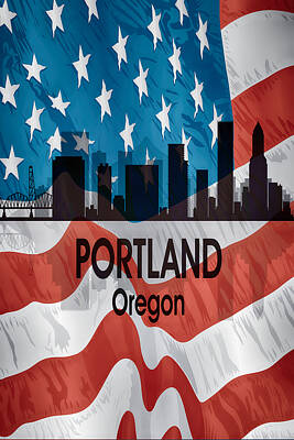 Abstract Skyline Digital Art Rights Managed Images - Portland OR American Flag Vertical Royalty-Free Image by Angelina Tamez