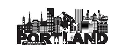 Abstract Skyline Photos - Portland Oregon Skyline and Text Black and White Illustration by Jit Lim