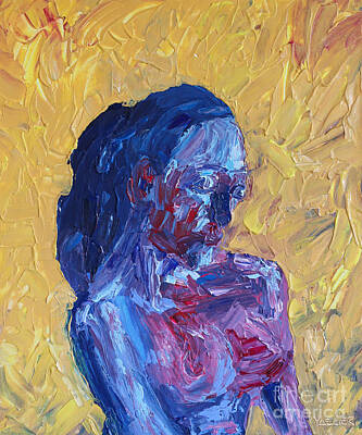 Wine Paintings - Portrait in Blue by Robert Yaeger