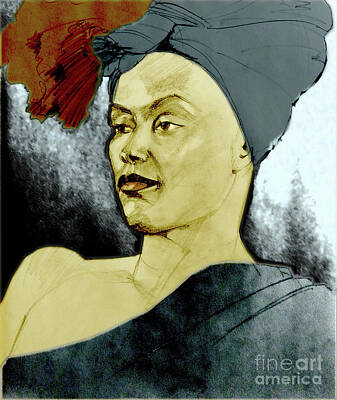 Portraits Mixed Media - Tinted Portrait Drawing of a Bronx Beauty by Greta Corens