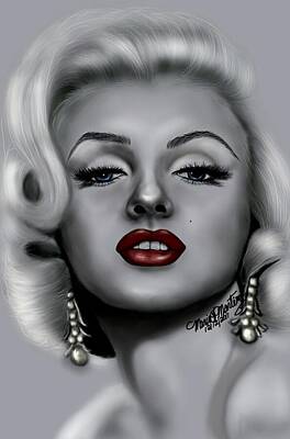 Actors Digital Art - Portrait of Marilyn Monroe, Red lips by Maria T Martinez