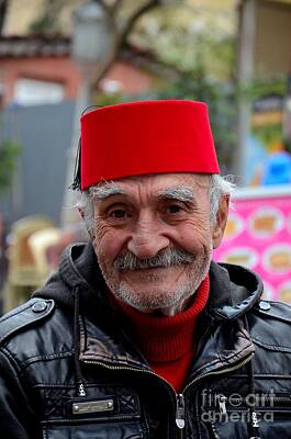 Pediatricians Office - Portrait of Turkish senior wears Fez and leather jacket smiles Istanbul Turkey by Imran Ahmed
