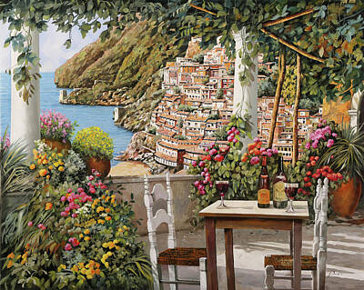 Wine Painting Royalty Free Images - aperitivo sulla terrazza di Positano Royalty-Free Image by Guido Borelli