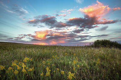 Landscapes Photos - Prairie Fire - Beautiful Sky Over Tallgrass Prairie in Oklahoma by Southern Plains Photography