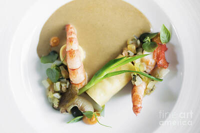 Boho Beach Days - Prawns With Grilled Vegetables Prawn Mousse Roll And Mushroom Sauce by JM Travel Photography