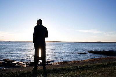 Politicians Royalty Free Images - President Barack Obama looks out over the water Royalty-Free Image by Celestial Images