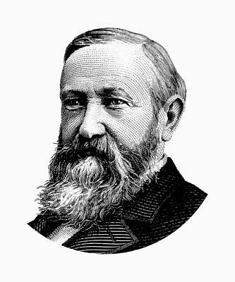 Best Sellers - Politicians Digital Art Royalty Free Images - President Benjamin Harrison Graphic - Black and White Royalty-Free Image by War Is Hell Store