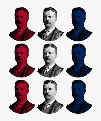 Landmarks Digital Art - President Teddy Roosevelt - Red, White, and Blue by War Is Hell Store