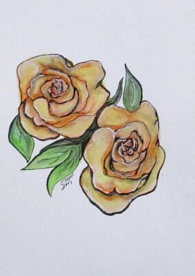 Roses Paintings - Pretty Peach Roses by Clyde J Kell