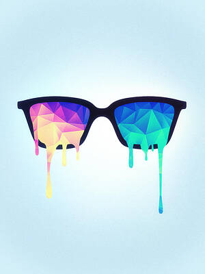 Abstract Digital Art - Psychedelic Nerd Glasses with Melting LSD Trippy Color Triangles by Philipp Rietz