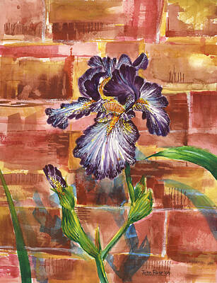 Roses Paintings - Purple Iris - Red Brick by John Rose