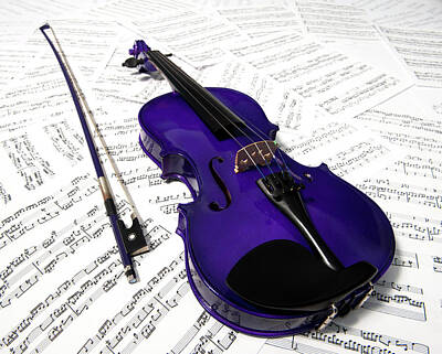 Music Royalty-Free and Rights-Managed Images - Purple Violin and Music vii by Helen Jackson