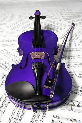 Music Royalty-Free and Rights-Managed Images - Purple Violin and Music xi by Helen Jackson
