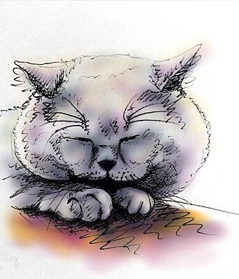 Portraits Drawings - Purrfect Meditation  by Pookie Pet Portraits