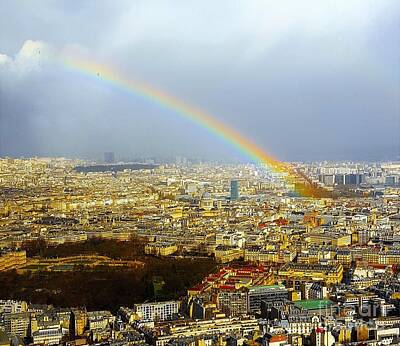 Paris Skyline Rights Managed Images - Rainbow over Paris Royalty-Free Image by Roxane Gabriel