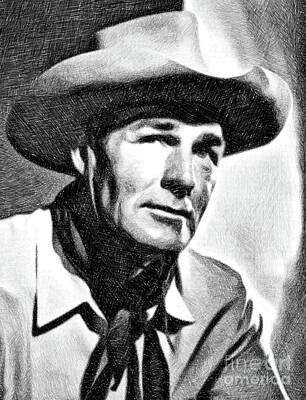 Musicians Drawings Royalty Free Images - Randolph Scott, Vintage Actor by JS Royalty-Free Image by Esoterica Art Agency