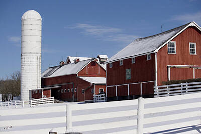 Architecture David Bowman - Red Barn Winter by Catherine B Elias