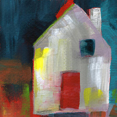 Abstract Landscape Paintings - Red Door- Art by Linda Woods by Linda Woods