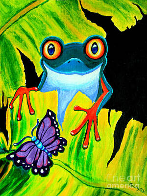 Happy Anniversary - Red Eyed Tree Frog and Purple Butterfly by Nick Gustafson