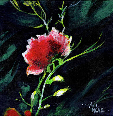 Sarah Yeoman Crow Paintings - Red Flower New by Anil Nene