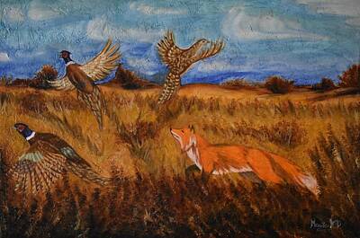 Snails And Slugs - Red Fox with Pheasants by Marta Pawlowski