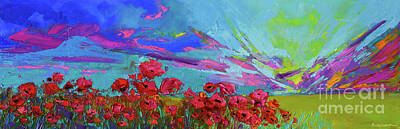 Floral Paintings - Red Poppy Flower Field, Impressionist Floral, palette knife artwork by Patricia Awapara