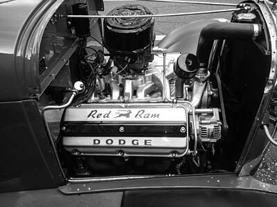 Negative Space Rights Managed Images - Red Ram Dodge Engine Black And White Royalty-Free Image by Melissa Coffield
