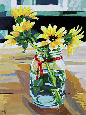 Sunflowers Paintings - Red Ribbon by Melinda Patrick