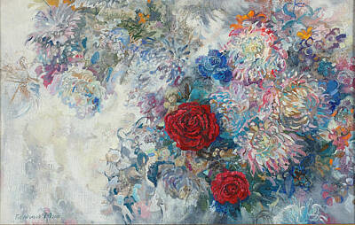 Abstract Rectangle Patterns - Red Roses by Maya Gusarina