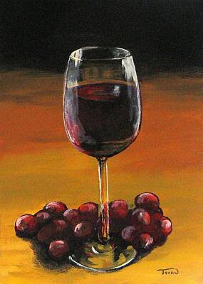 Wine Painting Rights Managed Images - Red Wine and Red Grapes Royalty-Free Image by Torrie Smiley