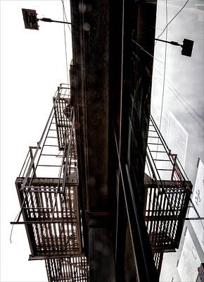 Black And White Line Drawings - Reflected Fire Escape by Robert Ullmann