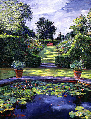 Lilies Paintings - Reflecting Pond by David Lloyd Glover