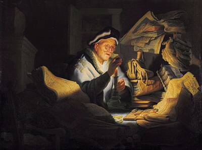 Landmarks Painting Royalty Free Images - Rembrandt - The Parable of the Rich Fool Royalty-Free Image by Rembrandt